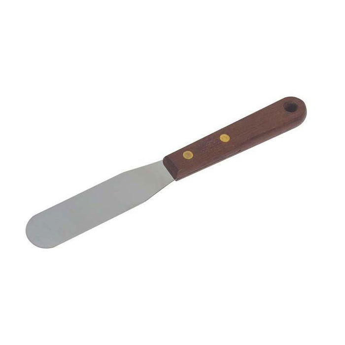 Flat blade palette knife with riveted wood handle