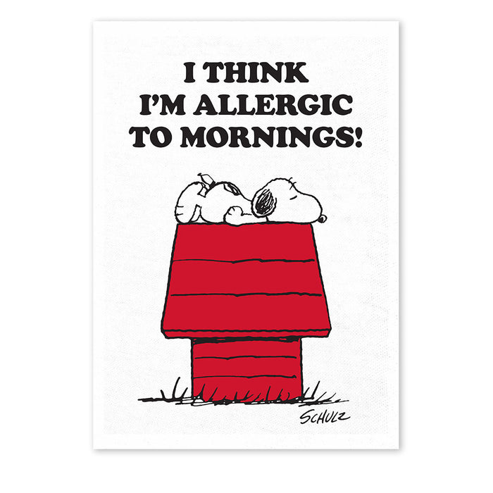Peanuts Tea Towel Allergic to Mornings